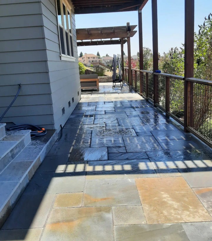 Flagstone patio and outdoor landscaping project in Sonoma CA